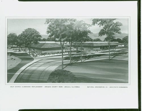 Architectural illustration of the Santa Anita Golf Course replacement clubhouse