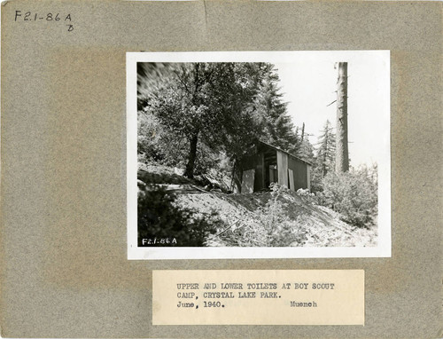 View of upper and lower toilets at Boy Scout Camp, Crystal Lake Park