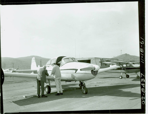 View of airplane at Brackett Field Airport near Frank G. Bonelli Regional Park