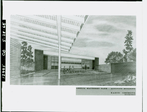 Architectural illustration of the activity building at Amelia Mayberry Park