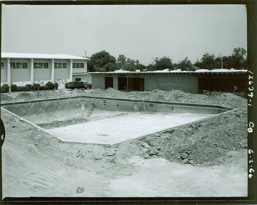 View of construction of Mona Park pool and pool house