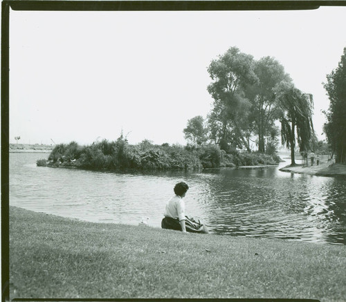 View of a woman enjoying Legg Lake at Whittier Narrows Recreation Area