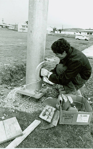 View of installation of the field lighting at Belvedere Park