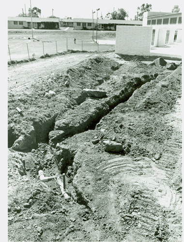 View of trenches for irrigation installation at Belvedere Park