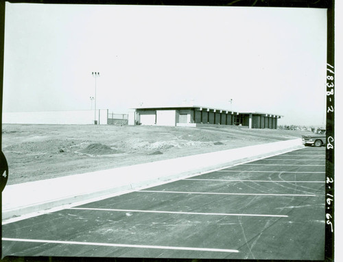 View of construction of the pool house and parking lot at La Mirada Park