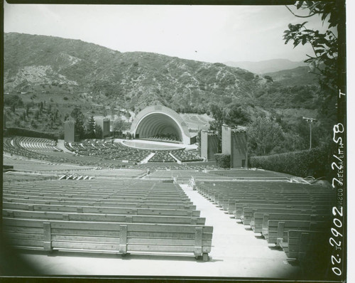 View of the Hollywood Bowl seating area and bowl shell