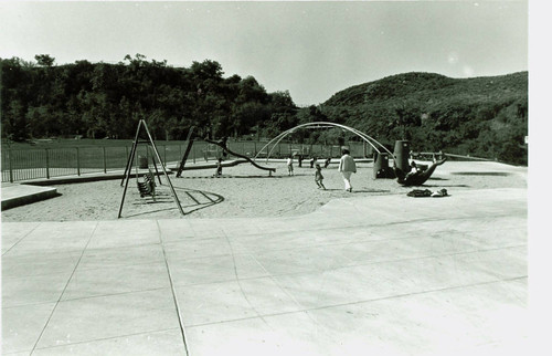 View of playgrounds near Puddingstone Swim Park at Frank G. Bonelli Regional Park