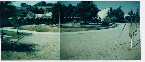 View of the playground, office, community building and sports dome at City Terrace Park