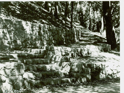 View of rock walls and stairway at Dexter Park