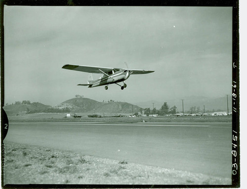 View of airplane at Brackett Field Airport near Frank G. Bonelli Regional Park