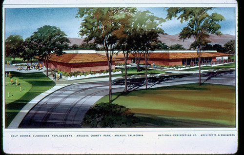 Architectural illustration of the Santa Anita Golf Course replacement clubhouse