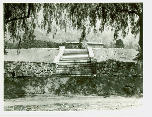 View of completed rock wall and entryway at Charles S. Farnsworth Park