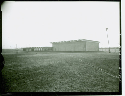 View of construction of the gymnasium at Victoria Park