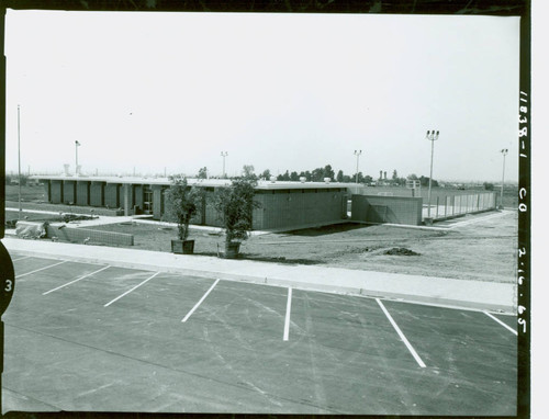 View of construction of the pool house and parking lot at La Mirada Park