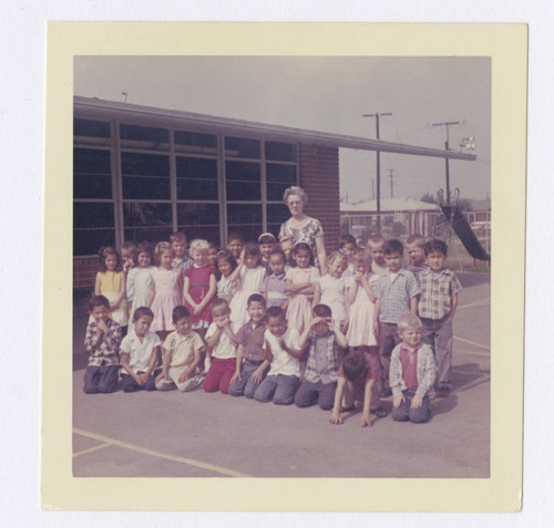 Alma Andrade's 1st grade class photo at Aeolian School, Los Nietos, California