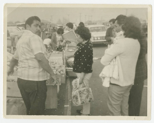 Jose Corona and his vegetables stand, Santa Fe Springs, California