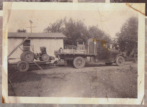 Truck pulling a tractor, Whittier, California