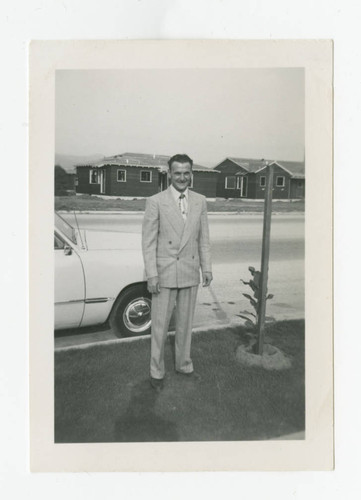 Man standing on Mines Ave., Los Nietos, California