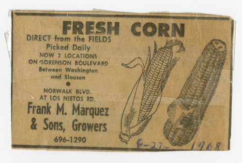 Advertisement for Frank M. Marquez & Sons