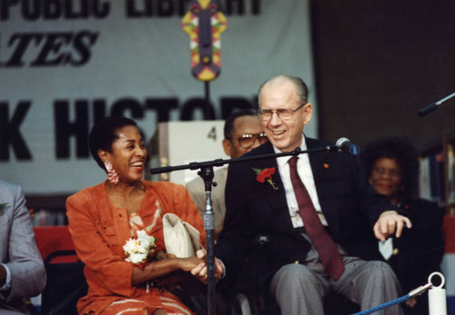 Marla Gibbs and Kenneth Hahn Shake Hands