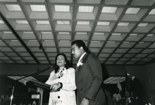 Coretta Scott King and Dexter Scott King at the Podium