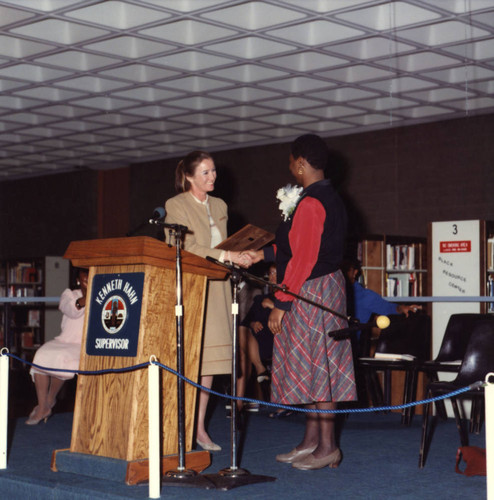 County Librarian Shakes Hands with Gloria Naylor