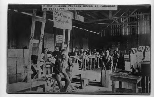 First Orange Packing House in Pasadena or Vicinity. 1886