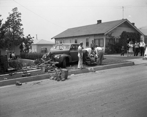 Crashed car with injured driver