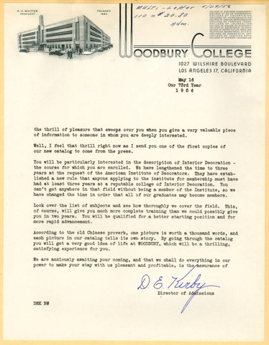 Letter from Dora E. Kirby, Director of Admissions