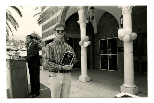 Sean O'Gara Holding an Award at the 1993 Woodbury University Awards Convocation