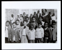 Bessie Bruington Burke with elementary school students, Los Angeles, 1918-1938