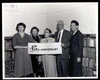 Miriam Matthews, Helen Spotts and others at the Vermont Square Branch Library 45th Anniversary celebration, Los Angeles, 1958