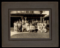 Rho Psi Phi Medical Sorority members in front of their sorority house, Los Angeles, circa 1924