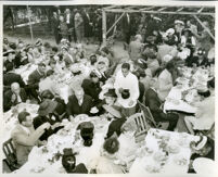 Reception for Mr. and Mrs. R. C. Somerville in the backyard of Drs. Vada and John Somerville, Los Angeles, 1950s (?)