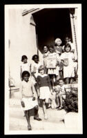 Children on the front steps of Helen Hunt Jackson Branch Library, Los Angeles, 1934