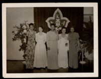 Alpha Kappa Alpha sorority members Martha Williams, Carol Brice, and Ursula Murrell at a sorority event, Los Angeles, 1935-1950