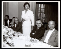 Norman Houston, Kenneth Hahn, Dr. John A. Somerville and others at a dinner, Los Angeles, 1950s-1960s