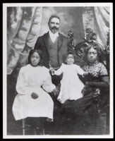 Captain William Shorey and his daughters (left to right) Zenobia Shorey and Victoria Shorey, and wife, Julia Ann Shelton Shorey, Oakland, circa 1890-1891