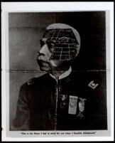 Allen Allensworth in uniform with a birds eye view of Allensworth superimposed, circa 1913