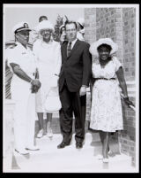 Dr. Vada Somerville, Kenneth Hahn, a naval officer and another woman at the Second Baptist Church, Los Angeles, 1950s