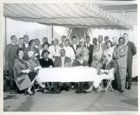 Drs. Vada and John Somerville with twenty-six others at an unidentified event, Los Angeles, 1950s-1960s