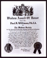 Wisdom Society Award given to Paul R. Williams, 1957