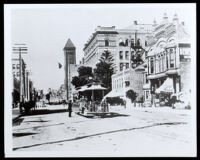 Owen's block (right), purchased by Biddy Mason in 1866, Broadway side, Los Angeles, circa 1901