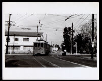 Streetcar No. 487 at the intersection of Ascot and Jefferson, Los Angeles, 1947