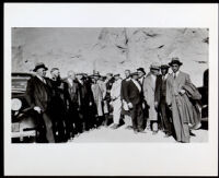 Titus Alexander guiding a tour at Boulder Dam for prominent Los Angeles Citizens, 1934-1940