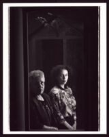 Betye Saar and Alison Saar at their exhibition "Secrets, Dialogues, Revelations: The Art of Betye and Alison Saar" at the UCLA Wright Gallery, Los Angeles, circa 1990