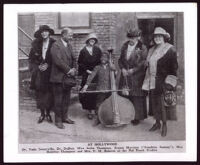 Dr. Vada Somerville, Dr. Du Bois, Miss Anita Thompson, Ernest Morrison, Beatrice Thompson and Pearl W. Hinds Roberts at the Hal Roach Studios, Los Angeles, 1918