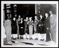 Vivian Osborne Marsh at the launching of the S. S. Ocean Telegraph, Oakland, 1945