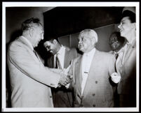 California Governor Goodwin Knight, Allensworth Blodgett, Louis M. Blodgett, Jackson L. Taylor, and Arvilla Knight, circa 1950