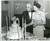 Dr. R. Stillman Smith and Cynthiabelle Gordon Smith on their wedding day at the Somerville home, Los Angeles, 1947